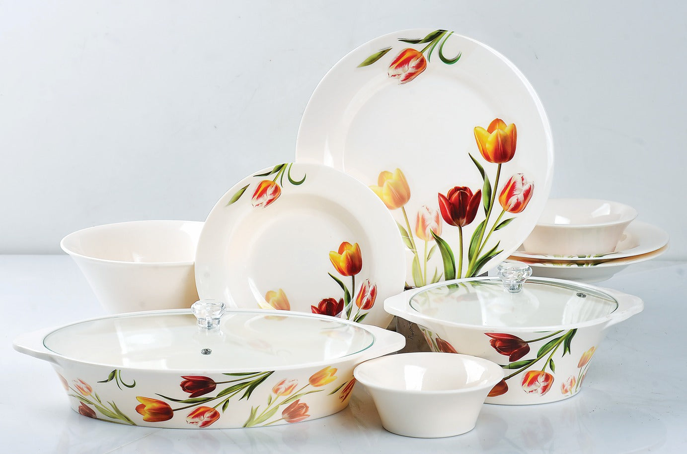 8 Person Serving Tinted Glass Covers 72 Piece Double Glazed Dinner set